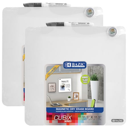 Bazic Products Magnetic Dry Erase Tile with Marker and Magnet, 11.5in. x 11.5in., 2PK 6043